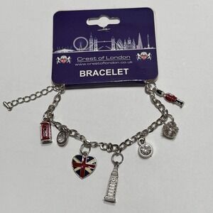 Crest Of London England Charm Bracelet Big Ben Queen Crown UK Flag Guard Phone